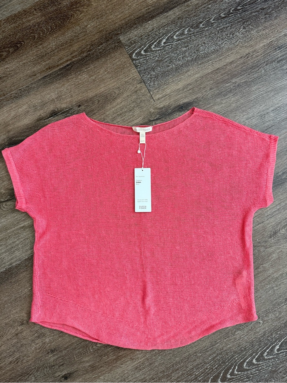 Eileen Fisher Coral Open-Knit Short Sleeve Top 100% Linen Size XS